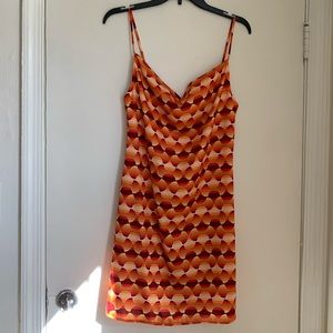 Urban Outfitters Mallory Cowl Neck Slip Dress Orange Retro Print Size Medium